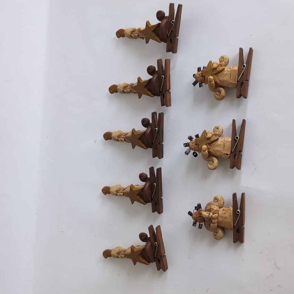 Vintage Suzi Skoglund Angel & Candle Clothespin Christmas Ornaments Lot of 8